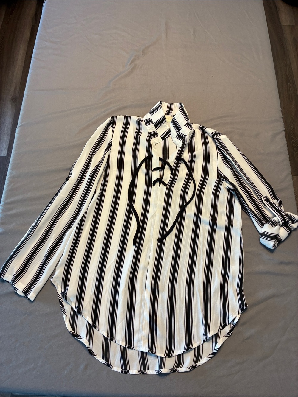 Sophie Rue Black and White Striped Tie-Neck Shirt